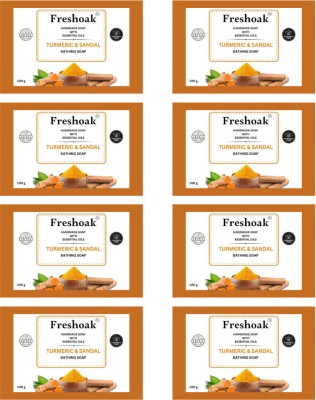 freshoak TURMERIC & SANDALWOOD BATHING SOAP | PACK OF 8(8 x 100 g)