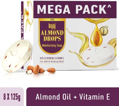 BAJAJ Almond Drops Moisturising Soap Pack of 8 with Almond Oil & Vitamin E(8 x 125 g)