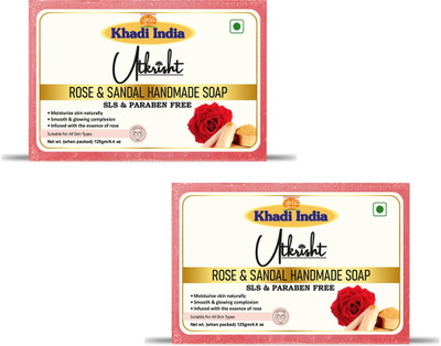 Utkrisht Khadi Luxurious Rose & Sandal Bathing Soap - Hydrating Natural(2 x 125 g)