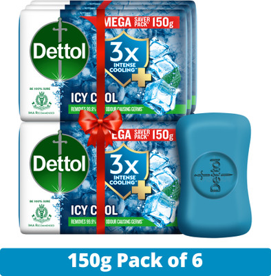 Dettol Icy Cool Bathing Soap Bar With 3x intense cooling(6 x 150 g)