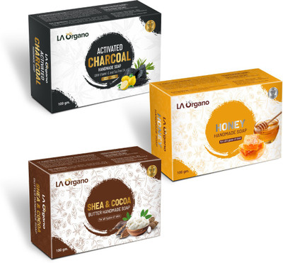 LA Organo Activated Charcoal, Shea Cocoa Butter & Honey Natural Handmade Bath Soap(3 x 100 g)