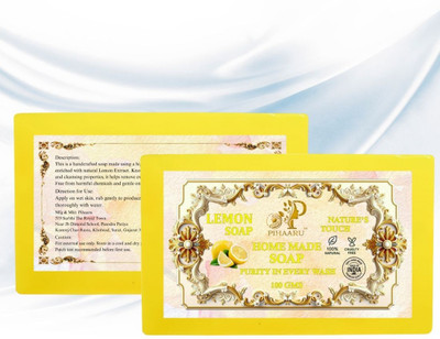 Pihaaru Pack of 2 ,Organic Lemon Soap – Skin Brightening & Detox Bath Bar (200g).(2 x 100 g)