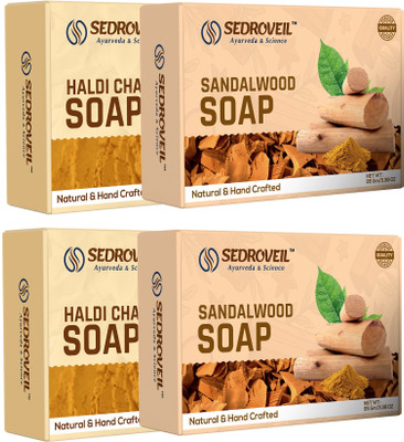 SEDROVEIL Haldi Chandan & Lily Charcoal Soap Combo | Natural Handcrafted Ayurvedic Soaps(4 x 95 g)