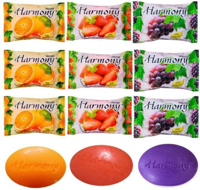 cezliar Harmony Strawberry , orenge , greps soap For Skin Whitening & Pimple Reduction(9 x 75 g)