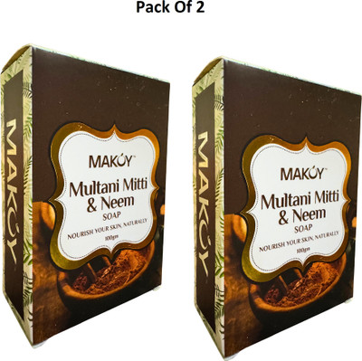 MAKOY Multani Mitti & Neem Soap - Natural Care for Healthy & Glowing Skin, 100gm(2 x 100 g)