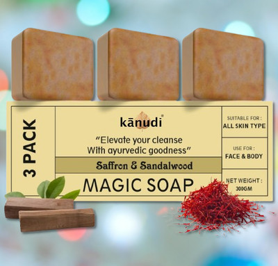 KaNuDi Magic Soap with Saffron and Sandalwood for Glowing & Refreshing Skin(3 x 100 g)