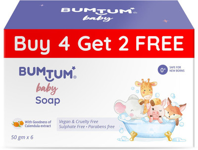 BUMTUM Baby Soap With Goodness Of Calendula Extract Parabens Vegan & Cruelty Free 50gm(6 x 50 g)