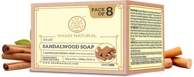 KHADI NATURAL Sandalwood Handmade Soap Pack of 8 | Remove Dirt & Impurities -(8 x 125 g)