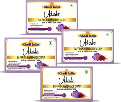 Utkrisht Khadi Natural Handmade Saffron Bathing Soap – Rejuvenating Cleanser(4 x 125 g)
