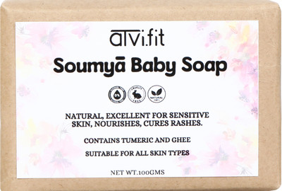 ATVI.FIT Soumya baby soap made with pure coconut oil and ghee enriched with ashwagandha(100 g)