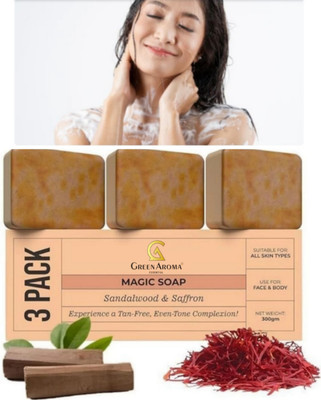 GreenAroma Essential Saffron Ghar Face & Body magic soap Glowing & Refreshing Tan Removal Soap(3 x 100 g)