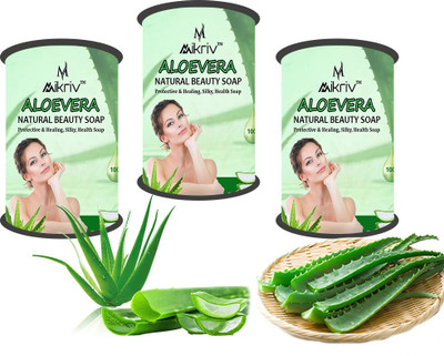 MIKRIV Natural Aloe Vera Bathing Bar – Soothing, Hydrating & Gentle Cleanser for Skin(3 x 100 g)