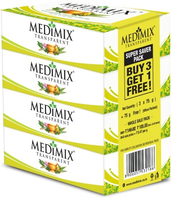 MEDIMIX Transparent Soap | Buy 3 Get 1 Free | Effective for Dry Skin |(4 x 75 g)