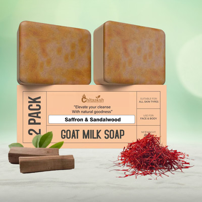CHITAAKSH Magic Goat Milk Soap Sandalwood & Saffron – Anti-Aging & Glowing Skin Bar(2 x 100 g)