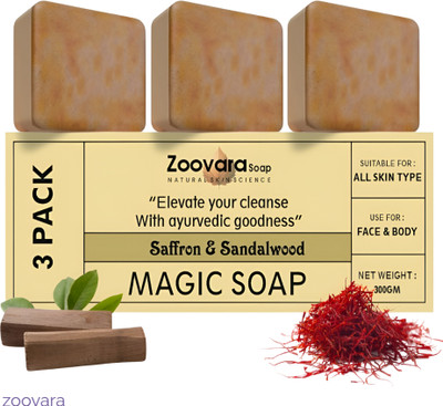 zoovara Magic Soap Sandalwood Soap for Silky Soft, Radiant, Fresh Glow.(3 x 100 g)