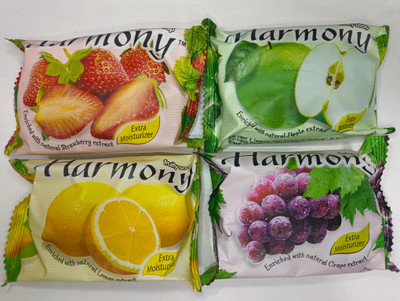 Harmony Fruit Soap 75gm Pack Of 4 1Strawberry 1Greenapple 1Lemon 1Grapes(4 x 75 g)