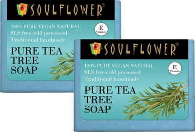 Soulflower Pure Tea Tree Handmade Soap, Acne & Deep Cleanser For Skin & Face Wash(2 x 150 g)