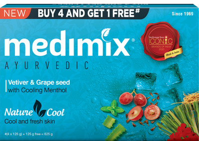 MEDIMIX Nature Cool Soap with Vetiver, Grape Seed and Menthol(5 x 125 g)