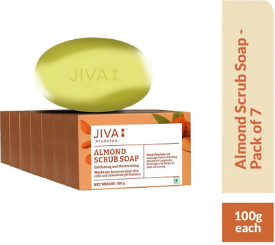JIVA AYURVEDA Almond Scrub Soap - Natural Exfoliator For Skin - 100 g Each - Pack of 7(7 x 100 g)