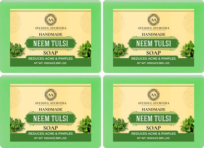 Ayusoul Ayurveda Khadi Herbal Natural Neem Tulsi Bath Soap for Soothing & Natural Skin(4 x 100 g)
