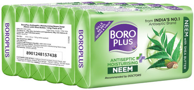 BOROPLUS Antiseptic And Moisturising Bathing Neem Soap With Neem & Shea Butter| 125G Each(6 x 125 g)
