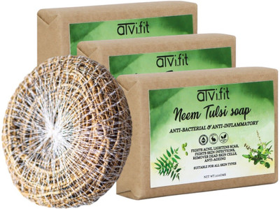 ATVI.FIT Pack of 3 Neem tulsi soap with Loofah Anti-bacterial & Anti-inflammatory soap(3 x 100 g)