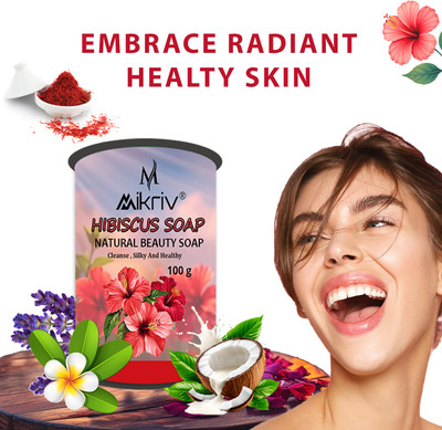 MIKRIV Natural Hibiscus Soap for Glowing Skin | Herbal Handmade Body Soap |Cleanser Bar(6 x 100 g)