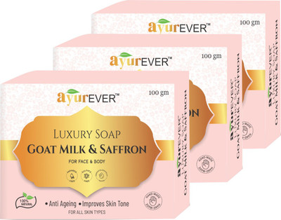 AyurEver Goat milk and saffron Luxury Soap for Face and body(3 x 100 g)