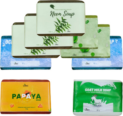 linic HERBAL NEEM SOAP(3), ALOE VERA(2), OCEAN BLUE(2), PAPAYA(1), GOAT MILK(1)(9 x 100 g)