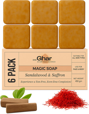 CHINCHA Magic Soap Sandal Wood And Saffron for DeTan and Glowing Brightening Skin..(6 x 100 g)