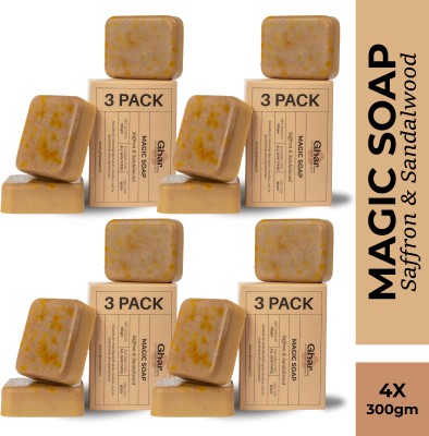 GharSoaps GharSoaps SandalWood & Saffron Soap For Glowing & Refreshing Skin(12 x 100 g)