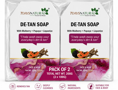 7days natural De Tan Removal Soap Dark Spot Pigmentation Removal Skin Brightening Soap(2 x 100 g)