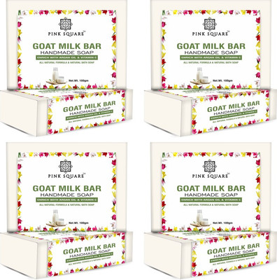Pink Square Handmade Goat Milk Bathing Bar Soap for Skin Whitening Pack of 4 of 100gms(4 x 100 g)