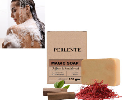 PERLENTE Magic Soap Sandal Wood And Saffron for DeTan and Glowing Brightening VRDR-681(150 g)