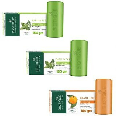 BIOTIQUE Bathing Bar 150g - Basil & Parsley -2pcs & Orange Peel (Pack of 3)(3 x 150 g)