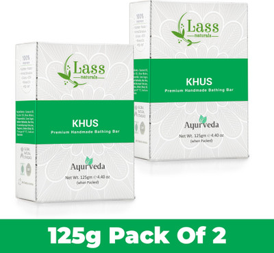 Lass Natural Khus Handmade Bathing Bar, Ideal For Skin Cleansing, Hydrating & Nourishing(2 x 125 g)