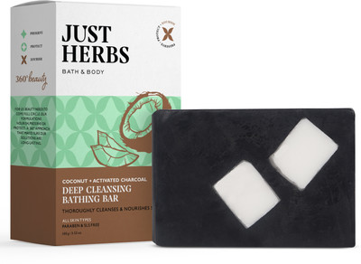 Just Herbs Coconut + Activated Charcoal Deep Cleansing Bathing Bar Soap(100 g)