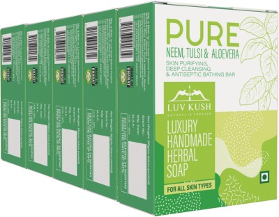 Luv Kush Natural Pure Neem, Tulsi & Aloe Vera Bathing Bar |Purifying & Deep Cleansing Pack Of 5(5 x 80 g)