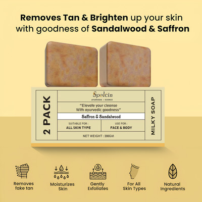 Spelcin Milky Soap Sandal Wood And Saffron for DeTan and Glowing Brightening Skin(2 x 50 g)