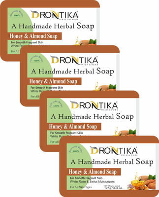 drontika Handmade Honey Almond Soap with Coconut | Detoxes & Nourishes(4 x 125 g)