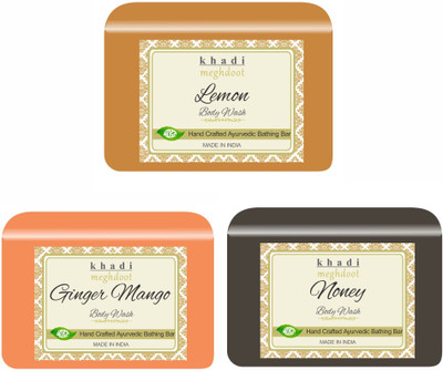KHADI MEGHDOOT Lemon, Ginger Mango and Aloevera Organic Handmade Body Wash/Soap(3 x 125 g)