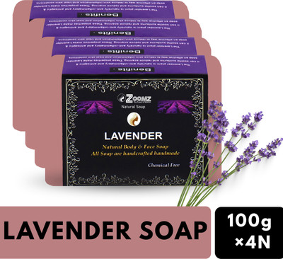 ZOOMZ LAVENDER Natural Body & Face Soap Combo of 4 - Handmade | Chemical-Free(4 x 100 g)