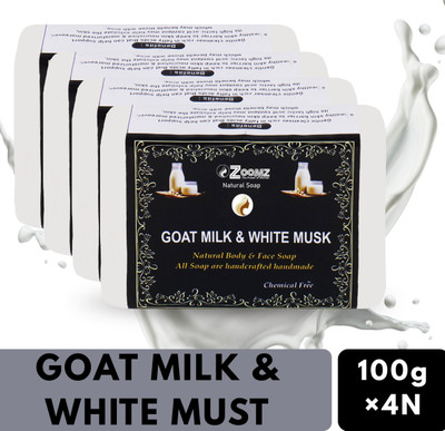 ZOOMZ Goat Milk & White Musk Handmade Soap Combo of 4 - Moisturizing, Chemical-Free(4 x 100 g)