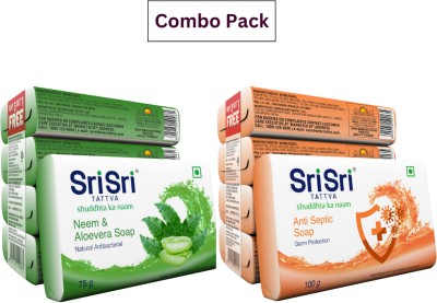 Sri Sri Tattva Anti Septic (4x100g) & Neem Aloevera (4x75g) Soap | Buy 3 Get 1 Free Combo(700 g)