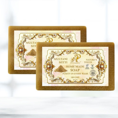 Pihaaru Pack of 2 Handmade Multani Mitti Bath Soap – Pure & Cruelty-Free(200g);(2 x 100 g)
