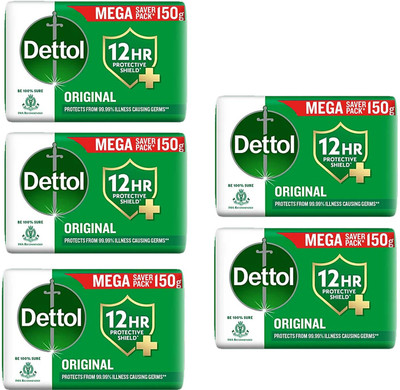 Dettol Original Bar Soap For Protect of Gems & Soft Smooth Skin Pack of - 150g x 5(5 x 150 g)
