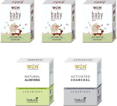 won ayurveda Baby Bathing, Cucumber & CocoFresh, Rose Soap Pack Of 5(5 x 100 g)