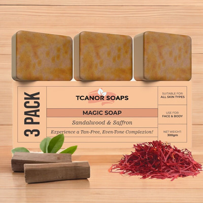 TCANOR Soap Sandalwood Soap for Smooth, Soft Skin with Saffron.(3 x 101 g)