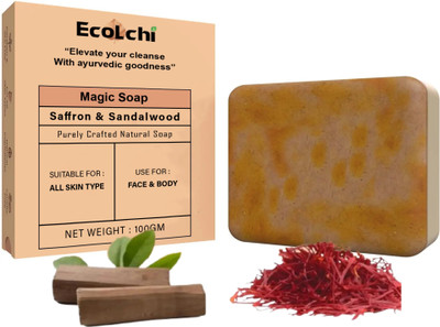 ECOLCHI Magic Soap Saffron And Sandal Wood for DeTan and Glowing Brightening Skin(100 g)