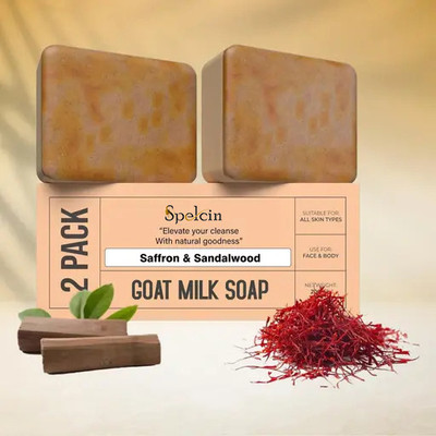 Spelcin Milky Soap Sandal Wood And Saffron for DeTan and Glowing Brightening Skin soap(2 x 50 g)